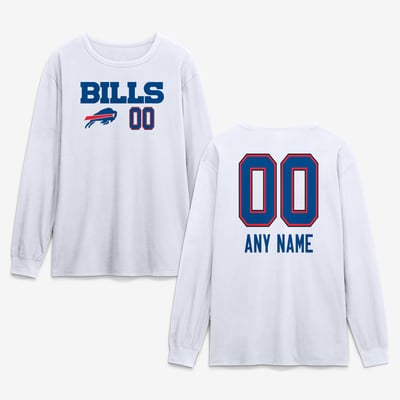 Buffalo Bills  Touchdown Wordmark Personalized Name & Number Long Sleeve T-Shirt - White