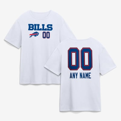 Buffalo Bills  Touchdown Wordmark Personalized Name & Number T-Shirt - White