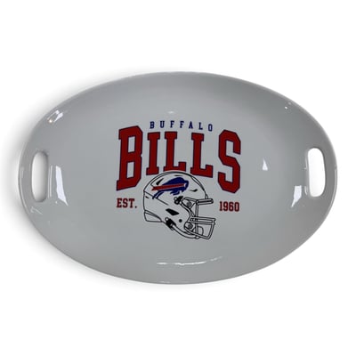 Buffalo Bills Pegasus Vintage Arch 17" Ceramic Oval Tray with Handles