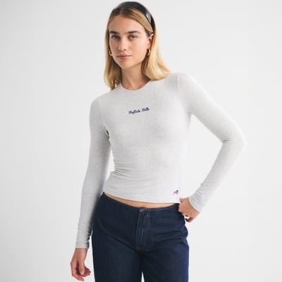 Buffalo Bills Abercrombie & Fitch Women's Script Long Sleeve T-Shirt - Heather Gray