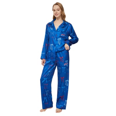  Buffalo Bills Concepts Sport Women's Poppy Satin Long Sleeve Top and Pants Sleep Set - Royal