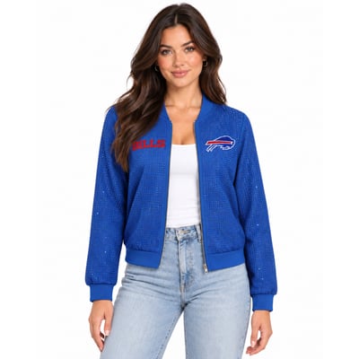 Buffalo Bills FABGATING by Cuce Women's Crystal Full-Zip Bomber Jacket - Royal