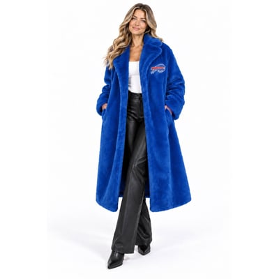 Buffalo Bills FABGATING by Cuce Women's Longline Crystal Faux Fur Jacket - Royal