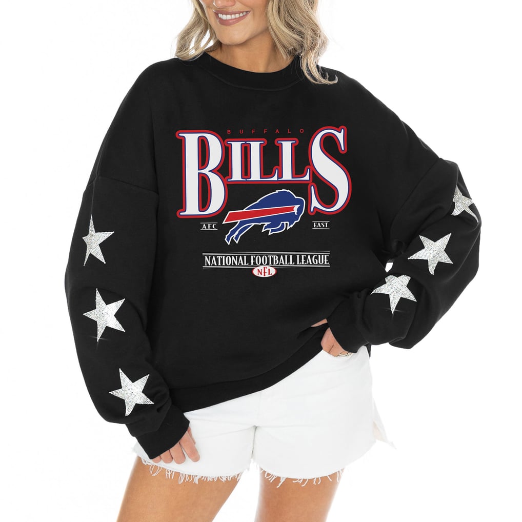 Buffalo Bills Gameday Couture Women's Rhinestone Star Sleeve Settle the Score Oversized Tri-Blend Pullover  - Black