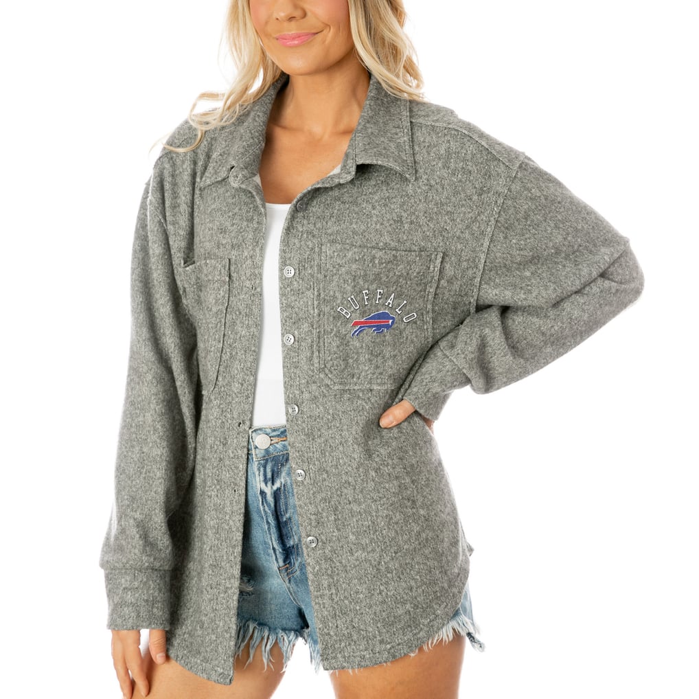  Buffalo Bills Gameday Couture Women's Oversized Long Pass Button-Up Shacket - Gray