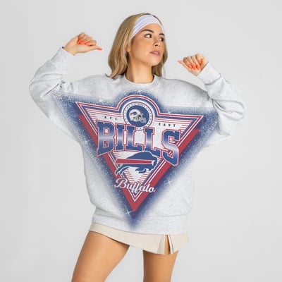 Buffalo Bills Gameday Couture Women's Chasing Victory Rhinestone Spray Oversized Fleece Sweatshirt - Heather Gray