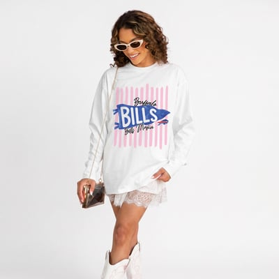 Buffalo Bills Gameday Couture Women's Rally Stripe Oversized Long Sleeve T-Shirt - White