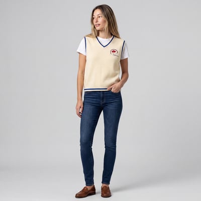 Buffalo Bills Mitchell & Ness Women's Retro Roots V-Neck Sweater Vest - Cream