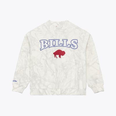  Buffalo Bills Mitchell & Ness Women's Ghosted Fleece Mockneck Crew Mock Neck Pullover - White