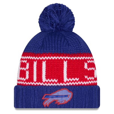 Buffalo Bills New Era Women's 2026 Sideline Cold Weather  Cuffed Knit Hat with Pom - Royal