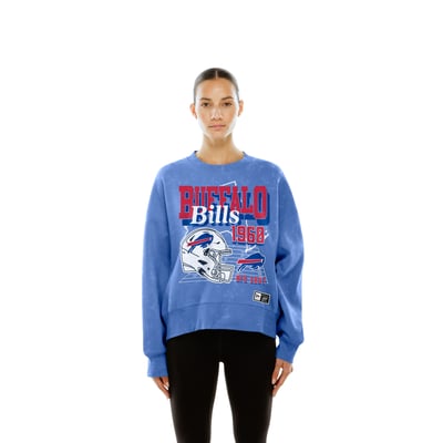  Buffalo Bills New Era Women's Throwback Mineral Wash Boxy Fleece Crewneck Sweatshirt - Royal