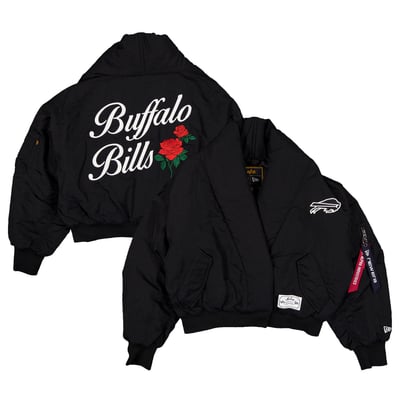 Buffalo Bills New Era x Alpha Industries Women's Shawl Collar Bomber Jacket - Black