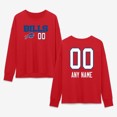 Buffalo Bills Women's Touchdown Wordmark Personalized Name & Number Long Sleeve T-Shirt - Red
