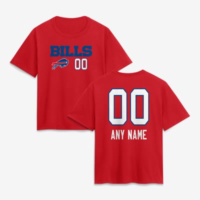 Buffalo Bills Women's Touchdown Wordmark Personalized Name & Number T-Shirt - Red