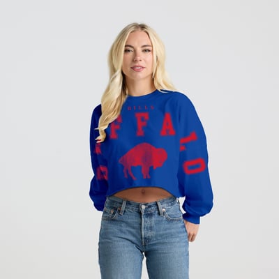 Buffalo Bills Spirit Jersey Women's Cropped Crew Neck Sweatshirt - Royal