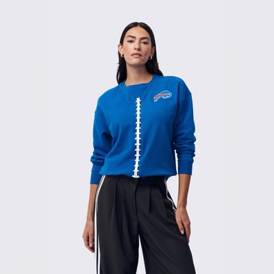 Buffalo Bills Terez Women's Football Stitch Classic Cotton Crew - Royal