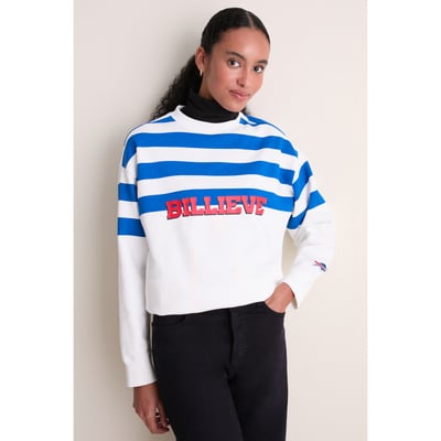Buffalo Bills Tuckernuck Women's Stripe Sweatshirt - White/Royal