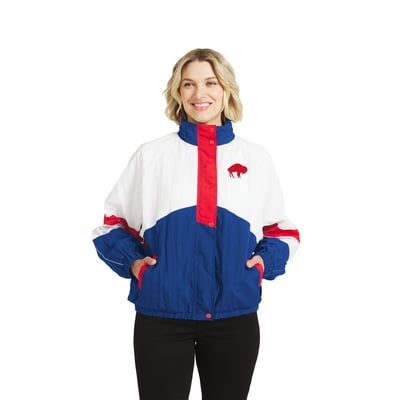  Buffalo Bills WEAR by Erin Andrews Women's Throwback Crinkle Full-Zip Hooded Windbreaker Jacket - White/Royal