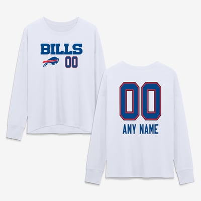 Buffalo Bills Women's Touchdown Wordmark Personalized Name & Number Long Sleeve T-Shirt - White