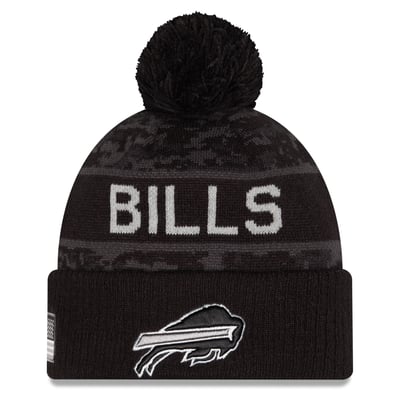 Buffalo Bills New Era Youth 2026 Salute To Service Cuffed Knit Hat with Pom - Black