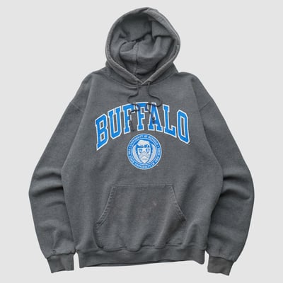 Buffalo Bulls Champion 2000s Hooded Pullover Sweatshirt - Dark Heather Gray - S by Fanatics Real Vintage