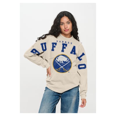  Buffalo Sabres Fanatics Women's Oversized Front Print Spirit Jersey Long Sleeve T-Shirt - Cream