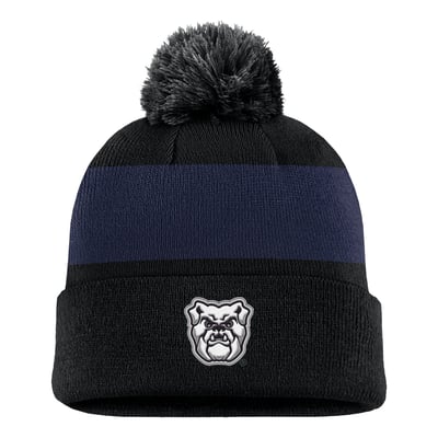 Butler Bulldogs Nike Primetime Logo Stripe Knit Hat with Pom - Black