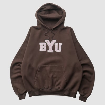 BYU Cougars Champion 2000s Hooded Pullover Sweatshirt - Brown - L by Fanatics Real Vintage