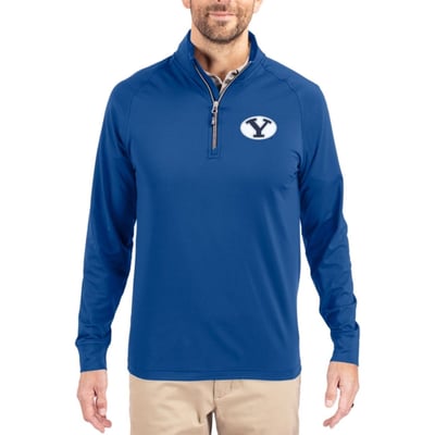  BYU Cougars Cutter & Buck Soft Knit Stretch Raglan Quarter-Zip Pullover - Royal