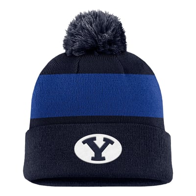 BYU Cougars Nike Primetime Logo Stripe Knit Hat with Pom - Navy