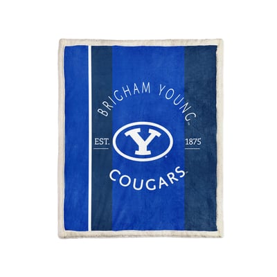 BYU Cougars Pegasus Block Stripe 50" x 60" Ultra Cozy Sherpa Blanket