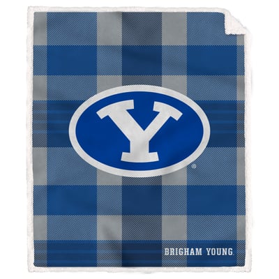 BYU Cougars Pegasus Bold Plaid Steel 50" x 60" Ultra Cozy Sherpa Blanket