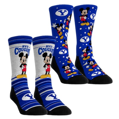  BYU Cougars Rock Em Unisex Mickey Mouse Two-Pack Crew Socks Set - Navy
