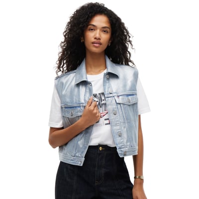 Cadillac F1 Team Tommy Hilfiger Women's Austin Grand Prix Foil Full-Button Vest - Light Blue