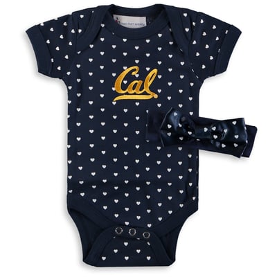 Cal Bears Girls Newborn & Infant Hearts Bodysuit and Headband Set - Navy