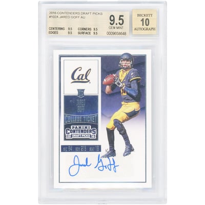 Jared Goff Cal Bears Autographed 2016 Panini Contenders Draft Picks #102 BGS Authenticated 9.5/10 Rookie Card - 9.5,9.5,9.5,9.5 Subgrades