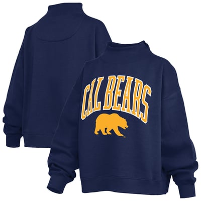  Cal Bears Pressbox Women's Oversized Slogan Fleece Mock Neck Sweatshirt - Navy
