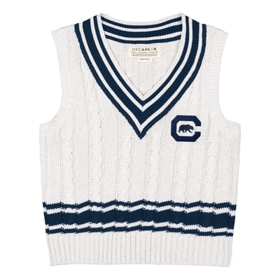  Cal Bears Uscape Apparel Women's Renew Cable V-Neck Vest Sweater - Ash