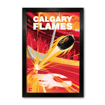 Calgary Flames 27" x 39" Framed Hockey Puck Blast Art Print