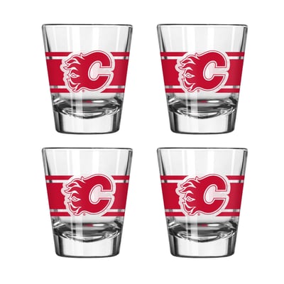 Calgary Flames Logo Brands Four-Piece Stripe Shot Glass Set