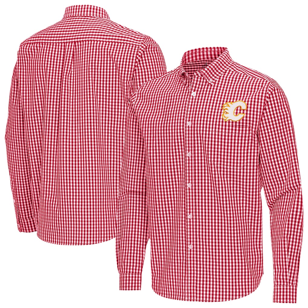 Calgary Flames Antigua Ellis Tri-Blend Long Sleeve Button-Down Shirt - Red