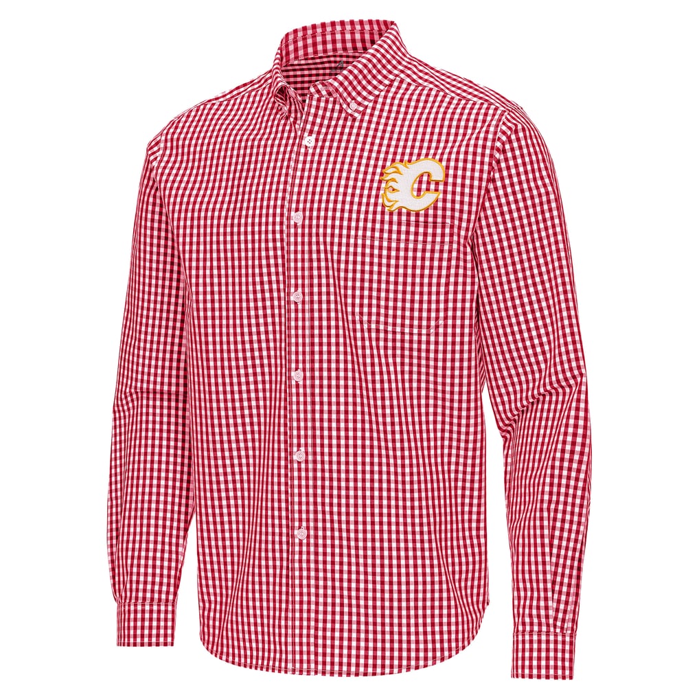 Calgary Flames Antigua Ellis Tri-Blend Long Sleeve Button-Down Shirt - Red