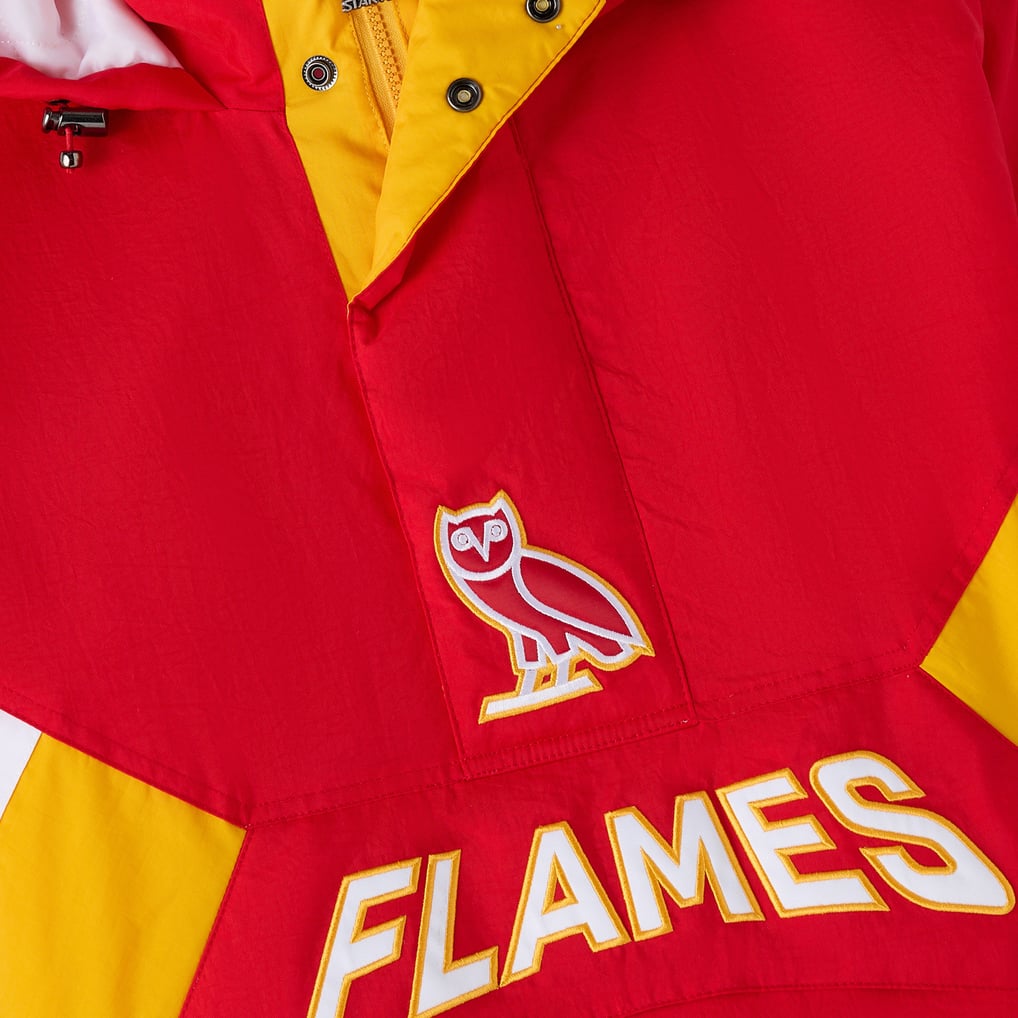  Calgary Flames OVO x Starter Half-Zip Hooded Jacket - Red