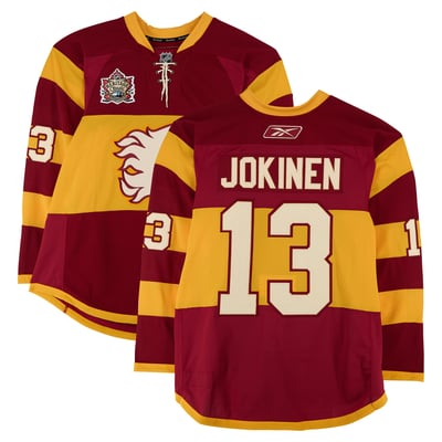 Olli Jokinen Calgary Flames Fanatics Authentic Practice-Used #13 Yellow Jersey vs. Montreal Canadiens on February 20, 2011 