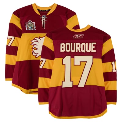 Rene Bourque Calgary Flames Fanatics Authentic Practice-Used #17 Yellow Jersey vs. Montreal Canadiens on February 20, 2011 