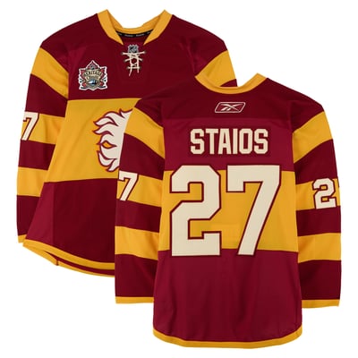 Steve Staios Calgary Flames Fanatics Authentic Practice-Used #27 Yellow Jersey vs. Montreal Canadiens on February 20, 2011 