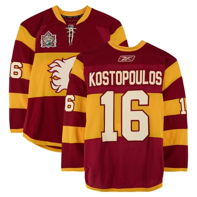 Tom Kostopoulos Calgary Flames Fanatics Authentic Practice-Used #16 Yellow Jersey vs. Montreal Canadiens on February 20, 2011 