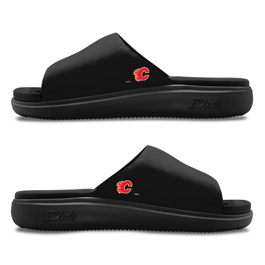 Calgary Flames ISlide Unisex Minimalistic Motive Slide Sandals - Black