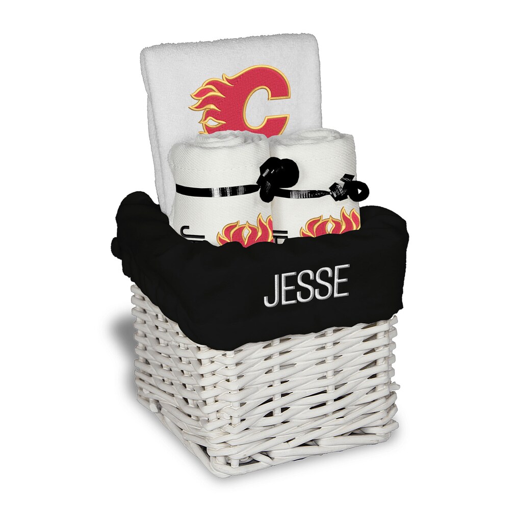 Calgary Flames Personalized Small Gift Basket - White