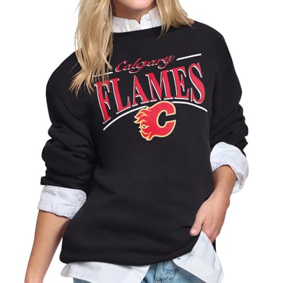 Calgary Flames Starter Women's Arch Stripe Fleece Sweatshirt - Black